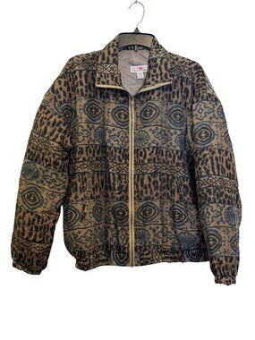 Vintage Stunt Collections 100% Silk Jacket Tribal Print Full Zip